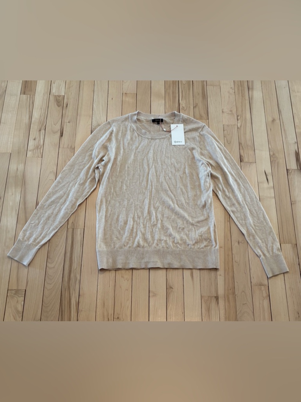Quince Lightweight Cotton Cashmere Crew Sweater Heather Oatmeal Medium - Picture 4 of 8